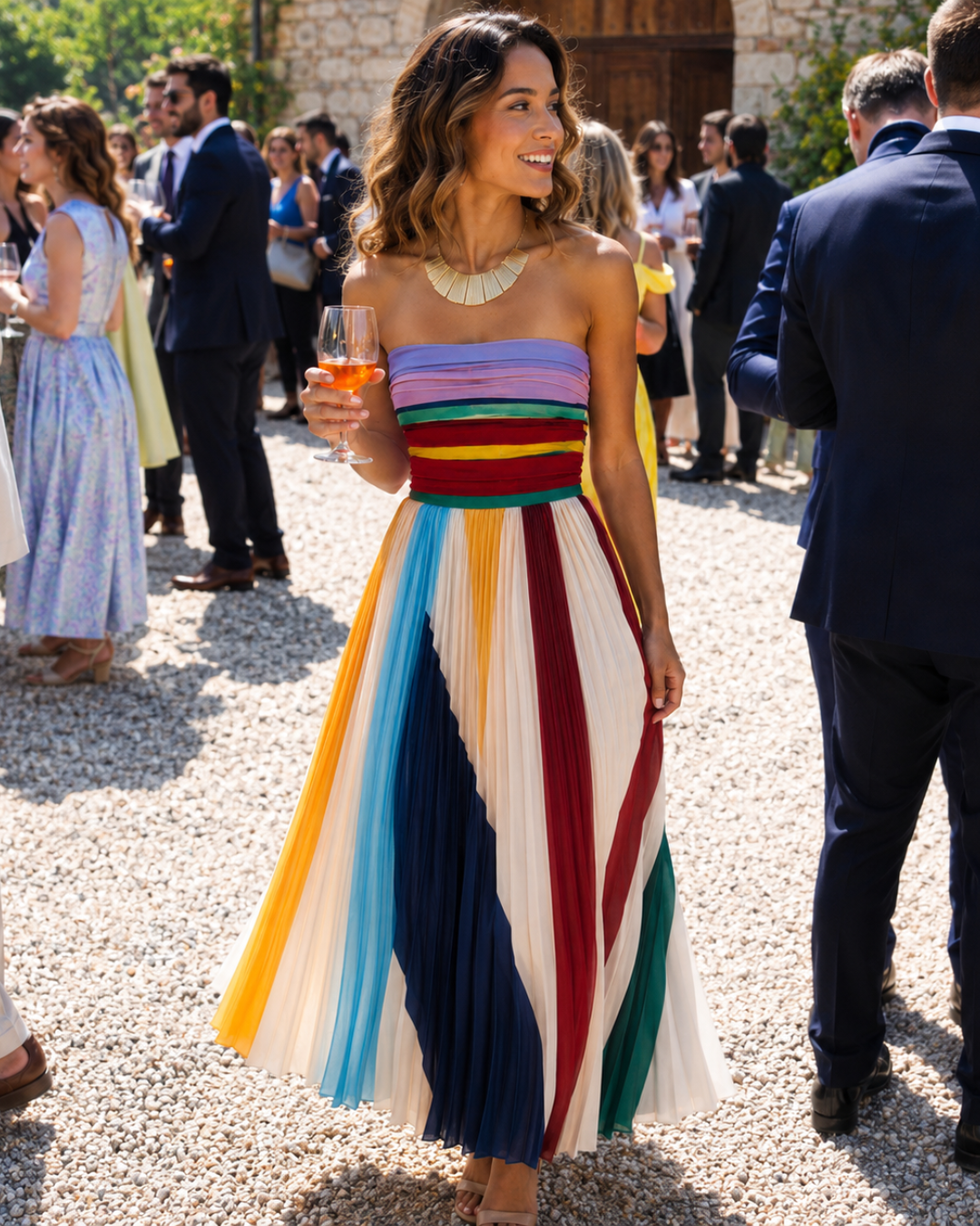 Flora | Striped Pleated Maxi Dress