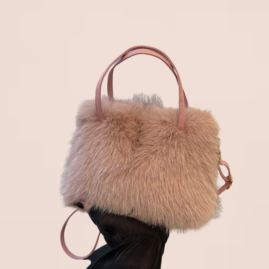LIZZIE™ - Fashionable Imitation Fur Small Handbag with Grip Handle & Shoulder Strap