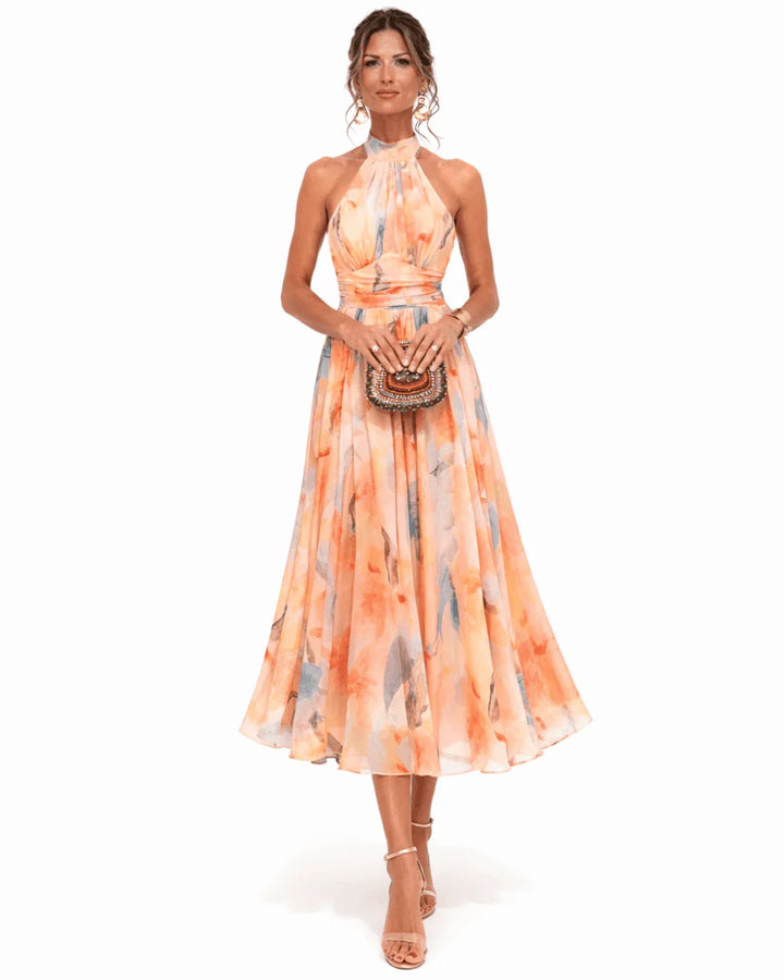 Aurore | Halter Neck Dress with Watercolour Print