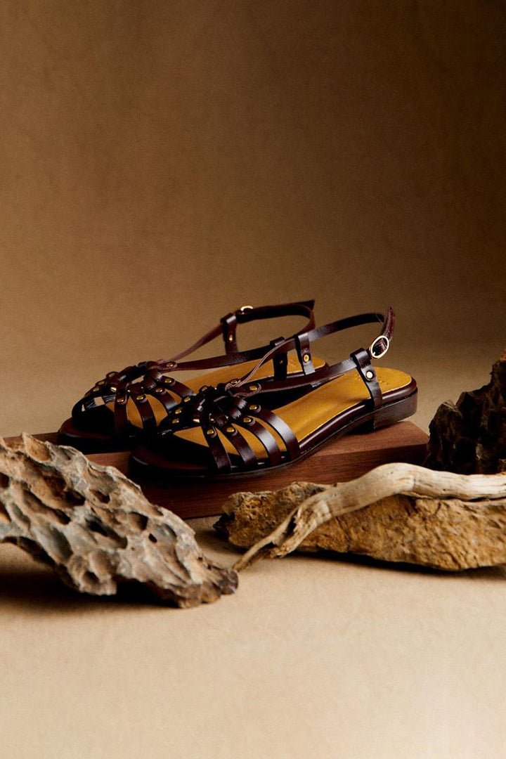 Bianca Sandals with Metal Studs in Earth Tones
