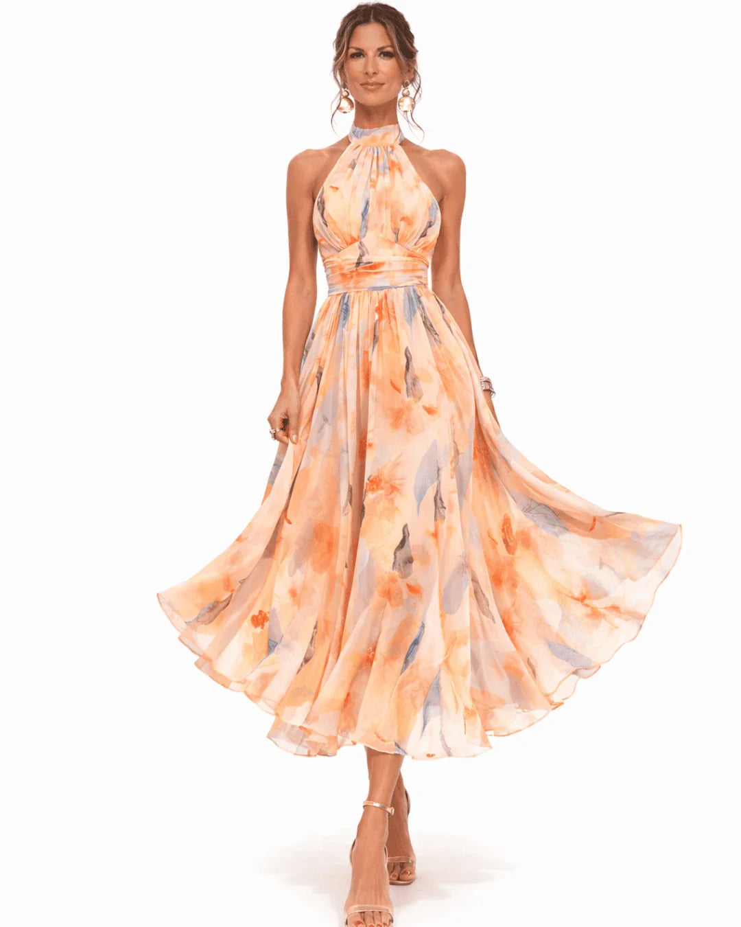 Aurore | Halter Neck Dress with Watercolour Print