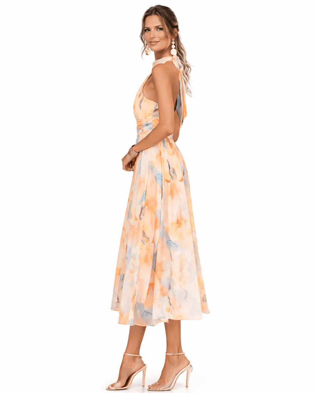 Aurore | Halter Neck Dress with Watercolour Print