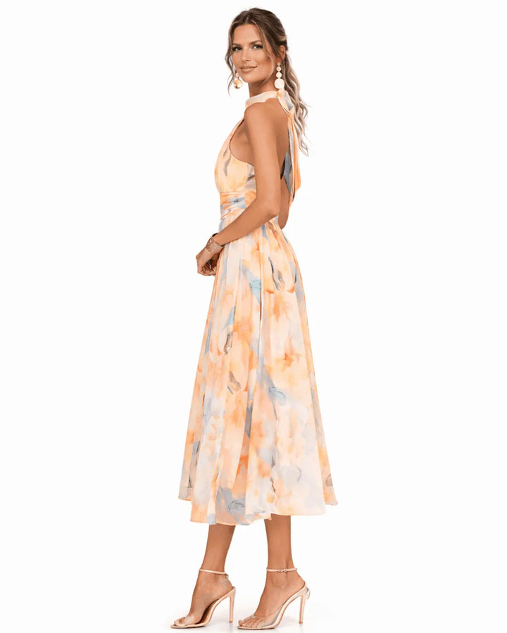 Aurore | Halter Neck Dress with Watercolour Print