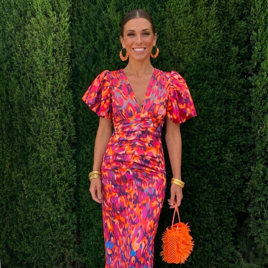 Juliette | Puff Sleeve Print Midi Dress