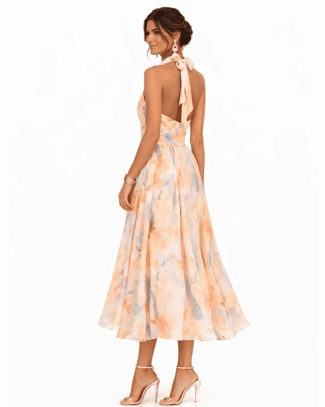 Aurore | Halter Neck Dress with Watercolour Print