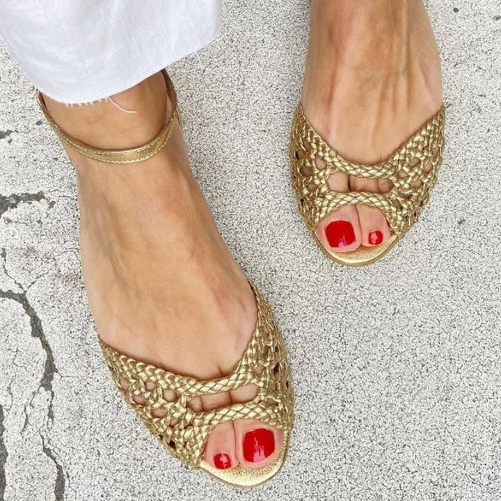 Isadora Woven Gold Sandals Comfort