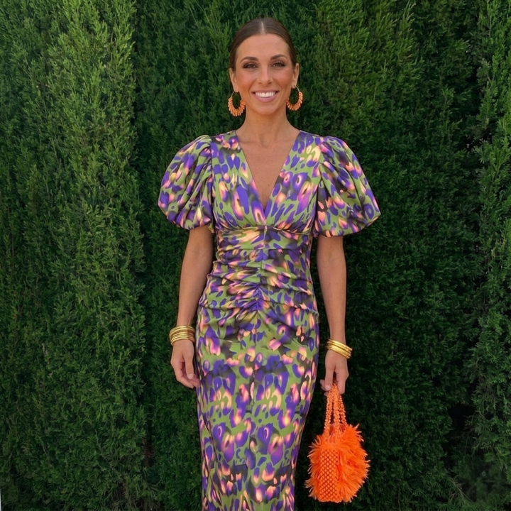 Juliette | Puff Sleeve Print Midi Dress