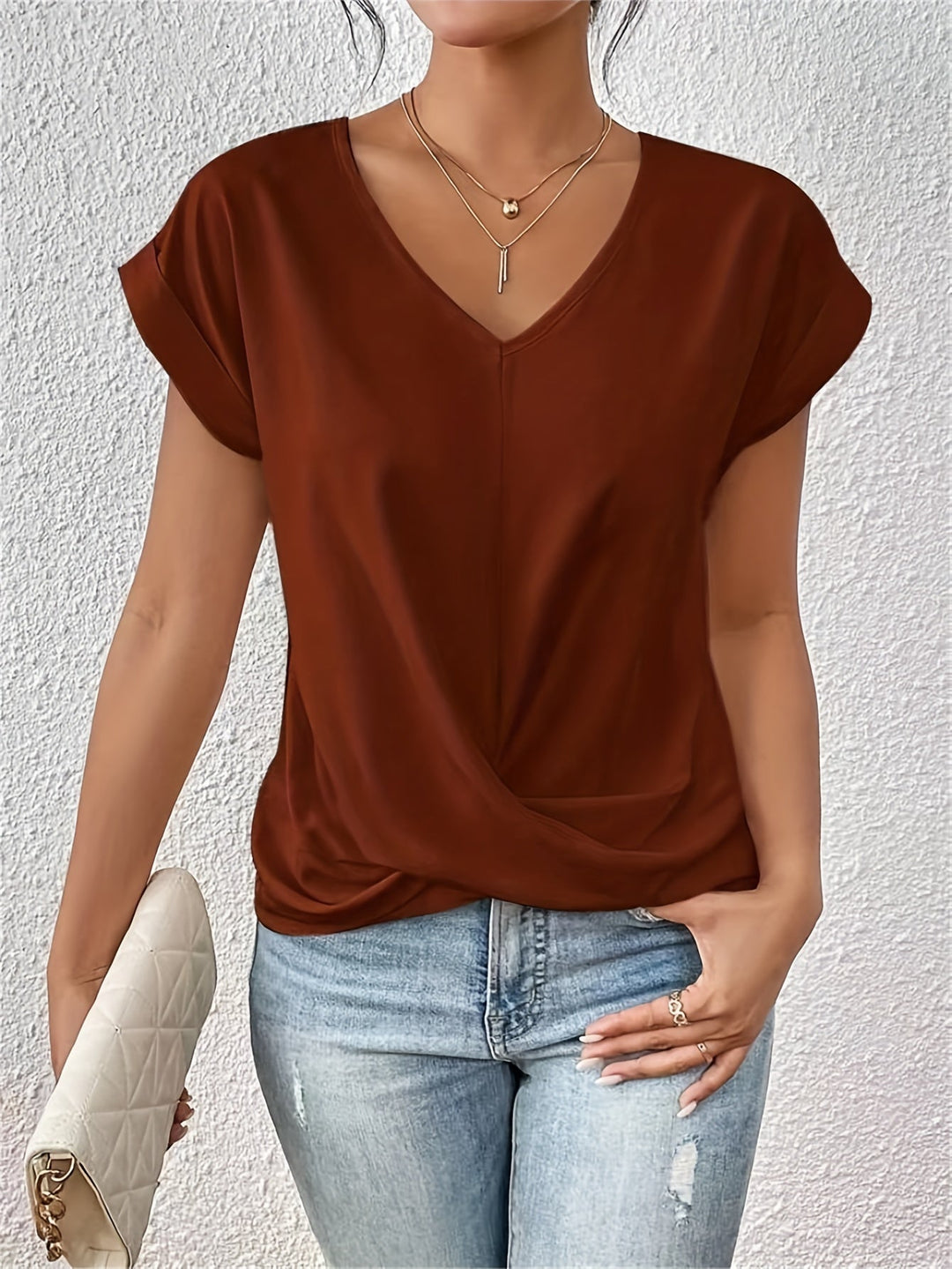 Cleo | Twist-Front V-Neck Top