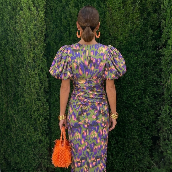 Juliette | Puff Sleeve Print Midi Dress