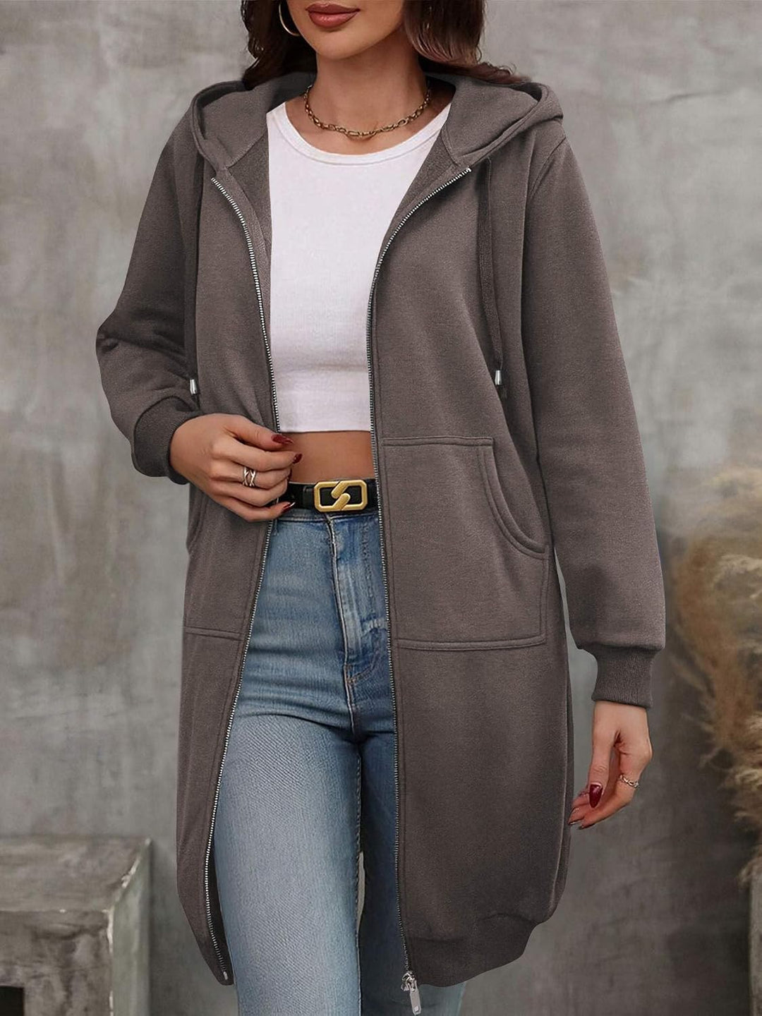 Valerie | Long Hooded Fleece Cardigan