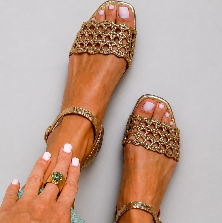 Aurora Flat Gold Sandals Comfort