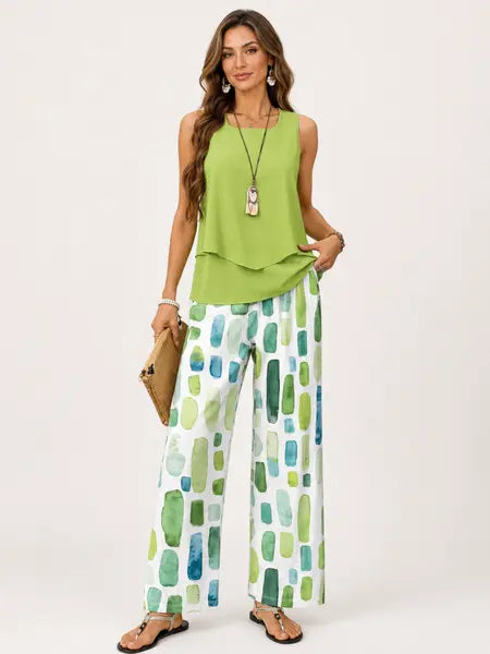 Lizzy | Layered Top & Watercolour Trouser Set