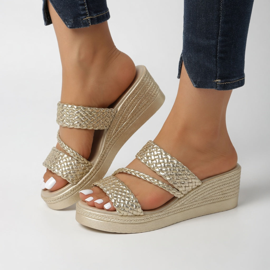 Nori | Braided Crossover Wedge Mules