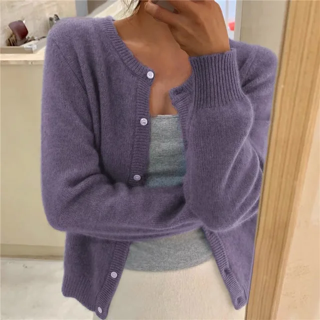 Soft Knit Cardigan with Button Front and Round Neckline