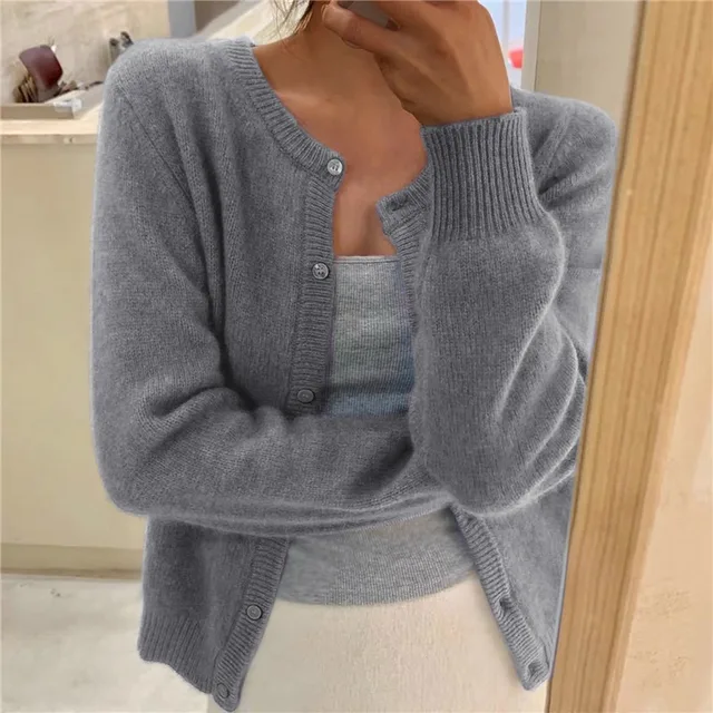 Soft Knit Cardigan with Button Front and Round Neckline
