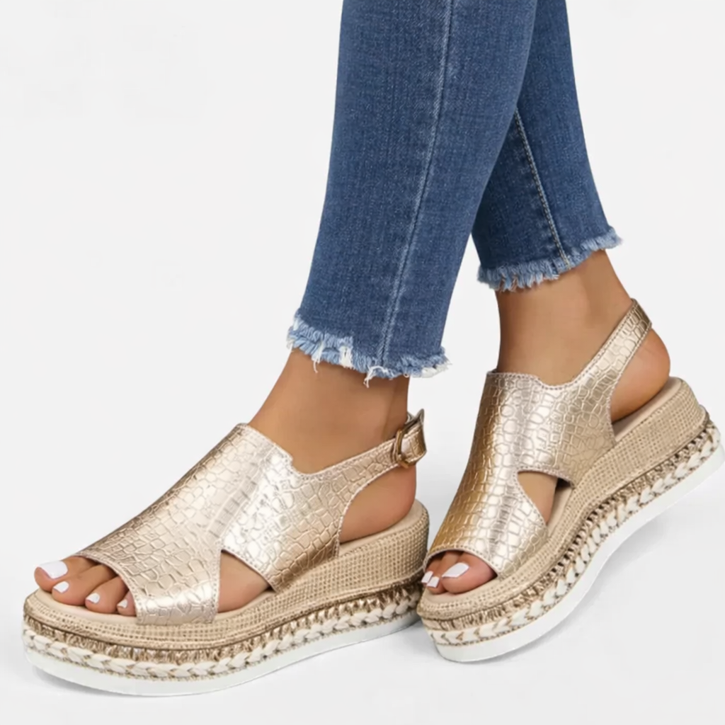 Stella | Metallic Espadrille Wedge Sandals