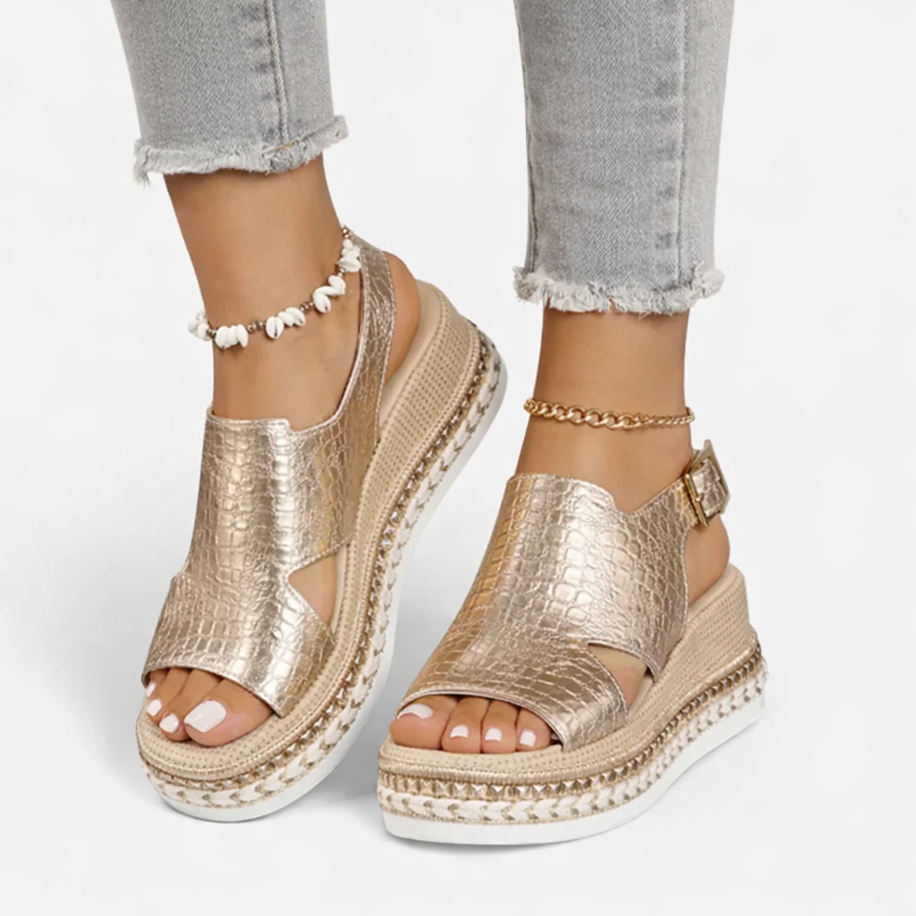 Stella | Metallic Espadrille Wedge Sandals