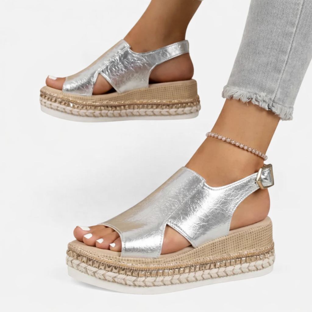 Stella | Metallic Espadrille Wedge Sandals