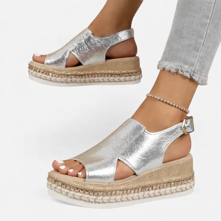 Stella | Metallic Espadrille Wedge Sandals