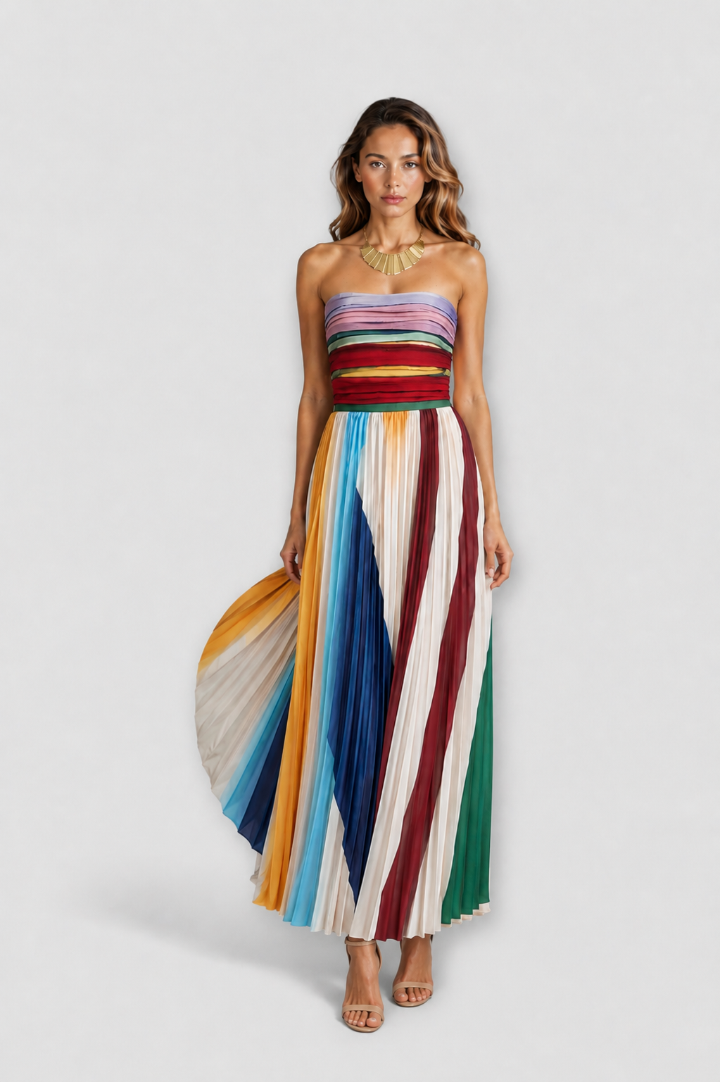 Flora | Striped Pleated Maxi Dress