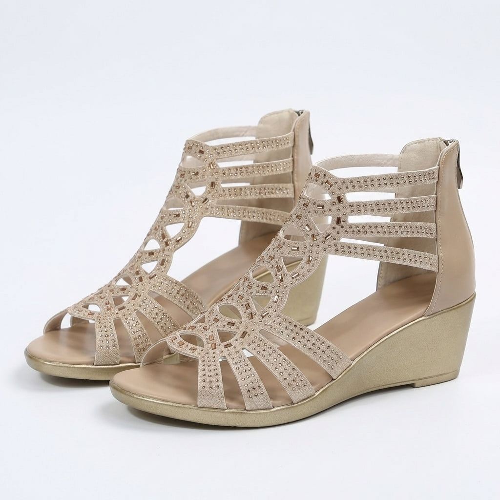 Gloria | Embellished Gladiator Wedge Sandals