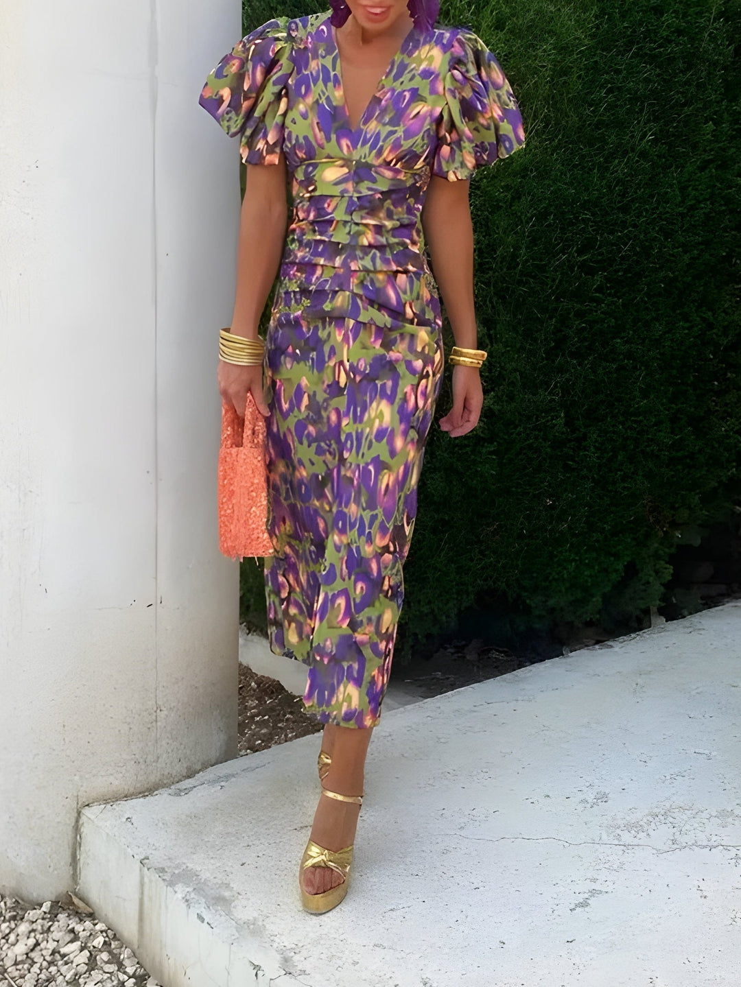 Juliette | Puff Sleeve Print Midi Dress