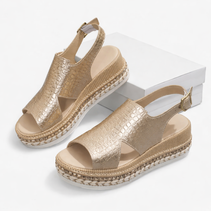 Stella | Metallic Espadrille Wedge Sandals